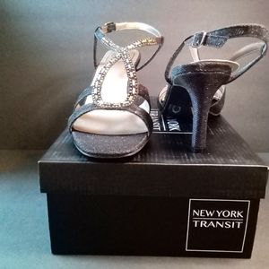 Women's black mesh fabric evening heels in size 10M by New York Transit.